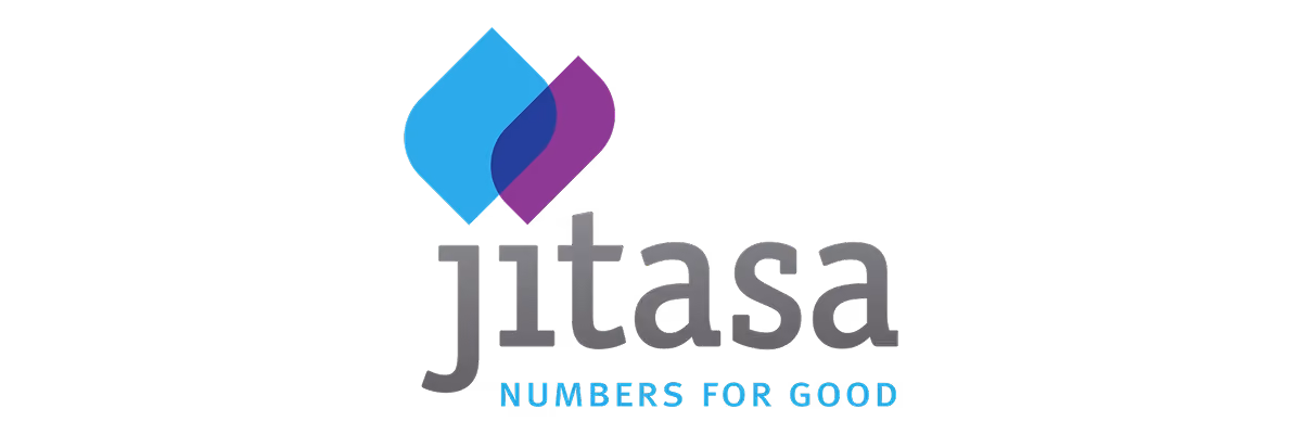 Jitasa logo with blue and purple shapes above and text 'numbers for good' below.