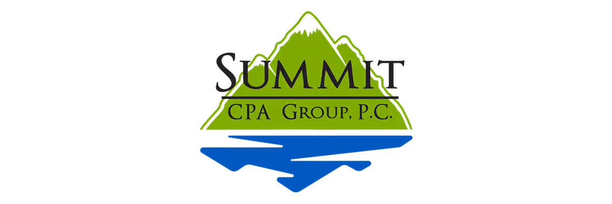 Logo of Summit CPA Group, P.C. with green mountain above blue river shape.