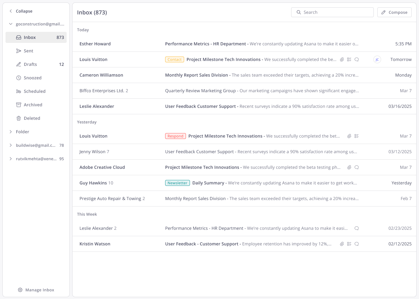 Xenett email list view
