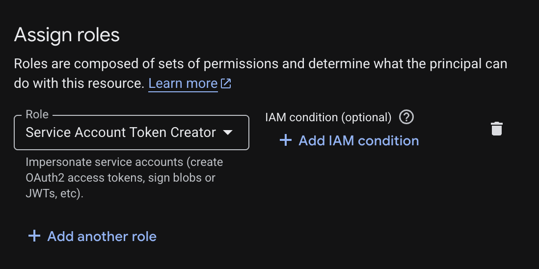 Figure 3. Assign the Service Account Token Creator role.