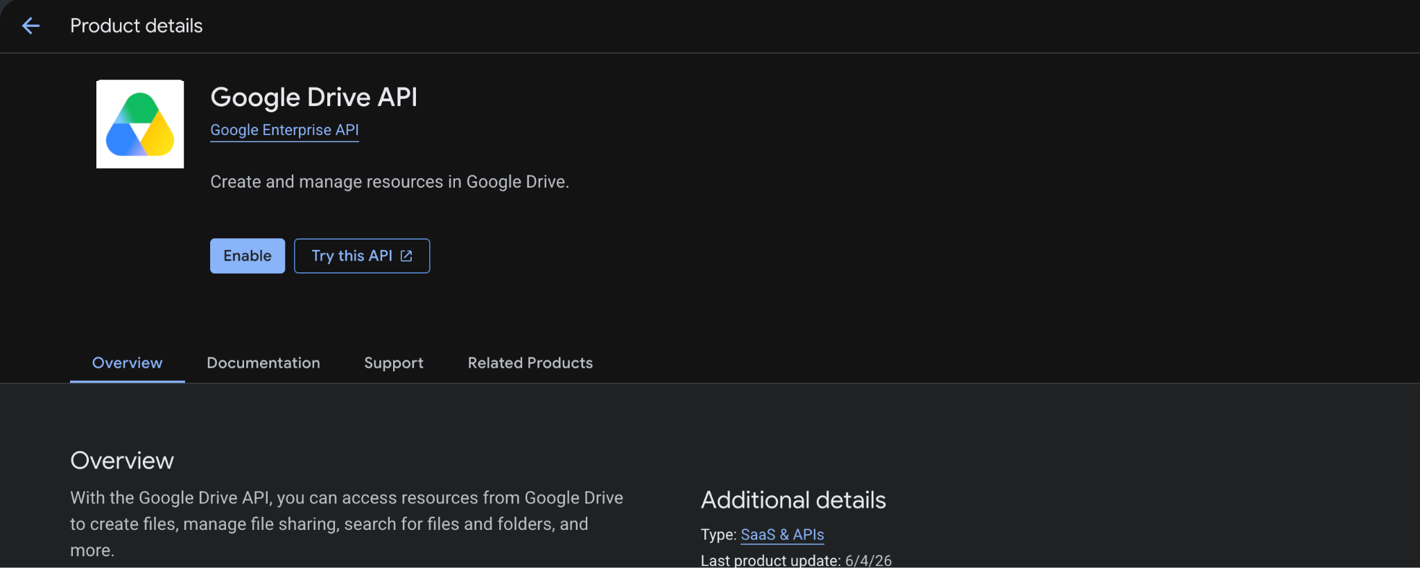 Figure 11. Enable Google Drive API for the project.