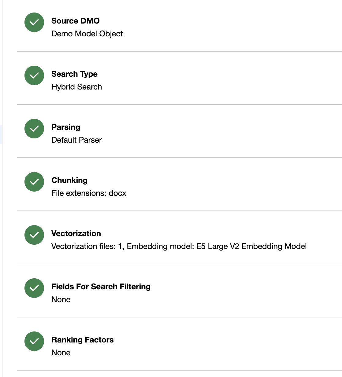 Figure 22. Review the completed search index configuration.