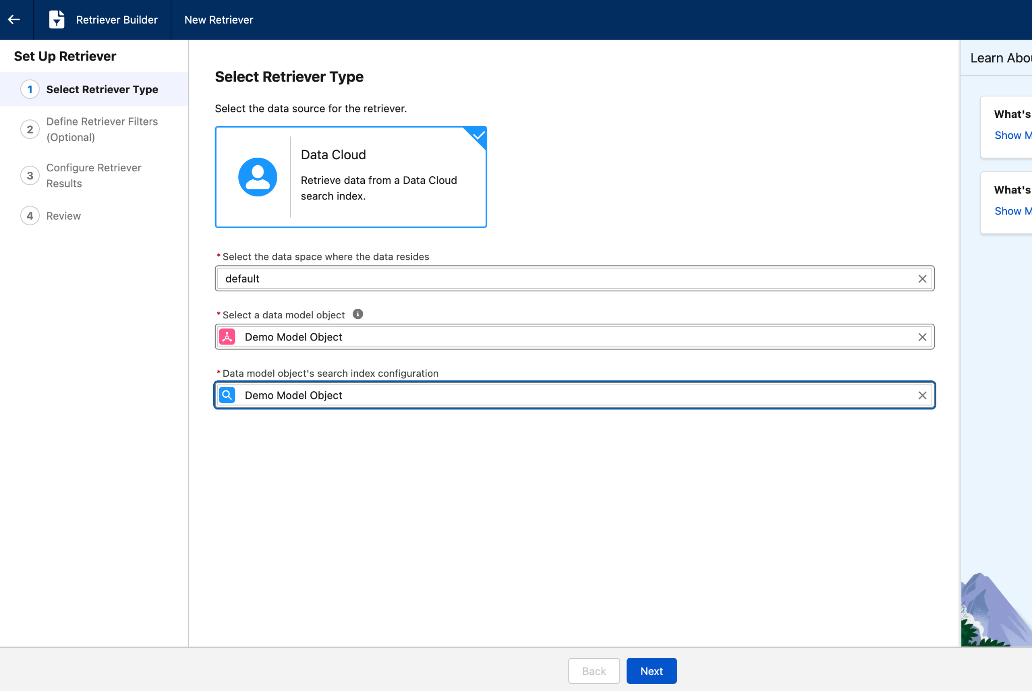 Figure 24. Select the Data Model Object and search index.