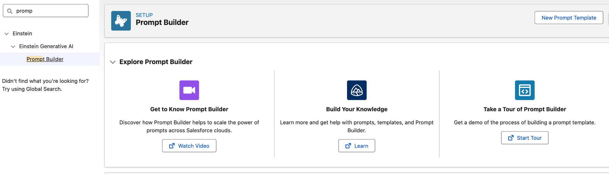 Figure 27. Start a new prompt template in Prompt Builder.