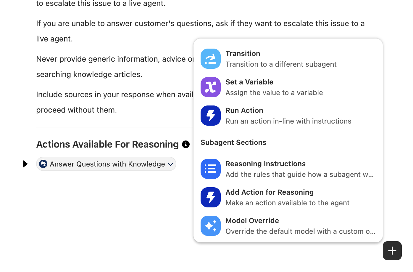 Figure 39. Add an action to the General FAQ subagent.