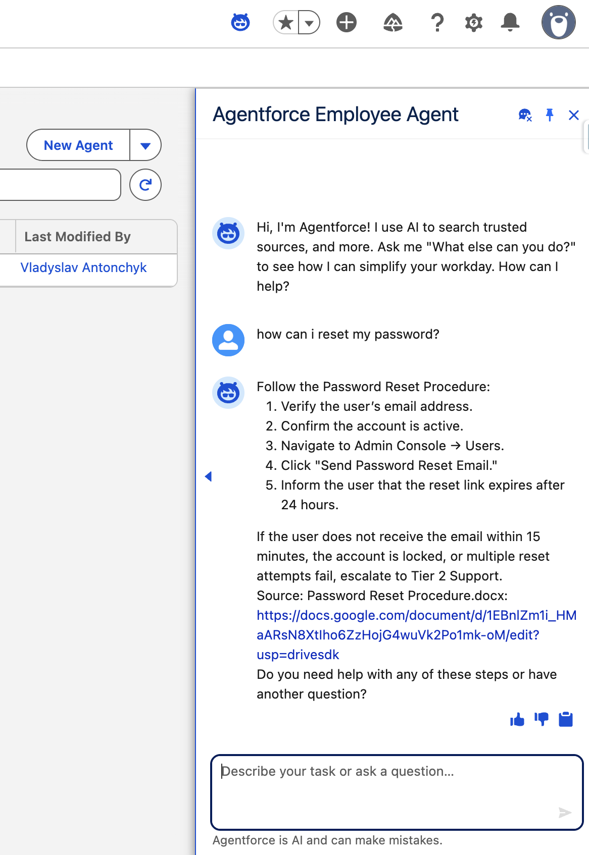 Figure 45. Final employee-facing answer with its source link.