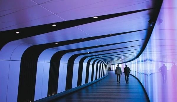 hallway with neon lights
