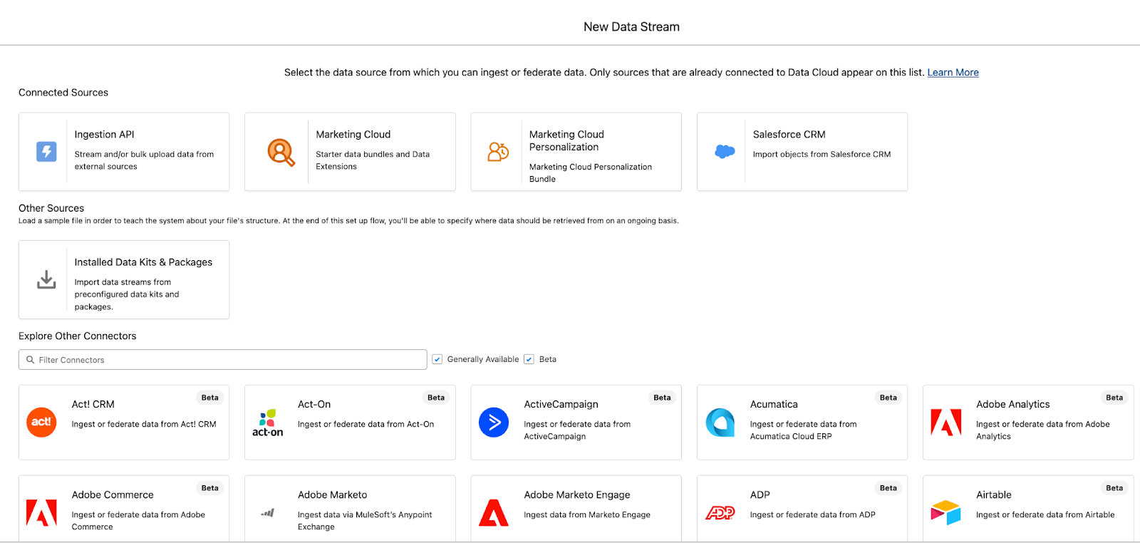 Data Streams in Salesforce Data Cloud