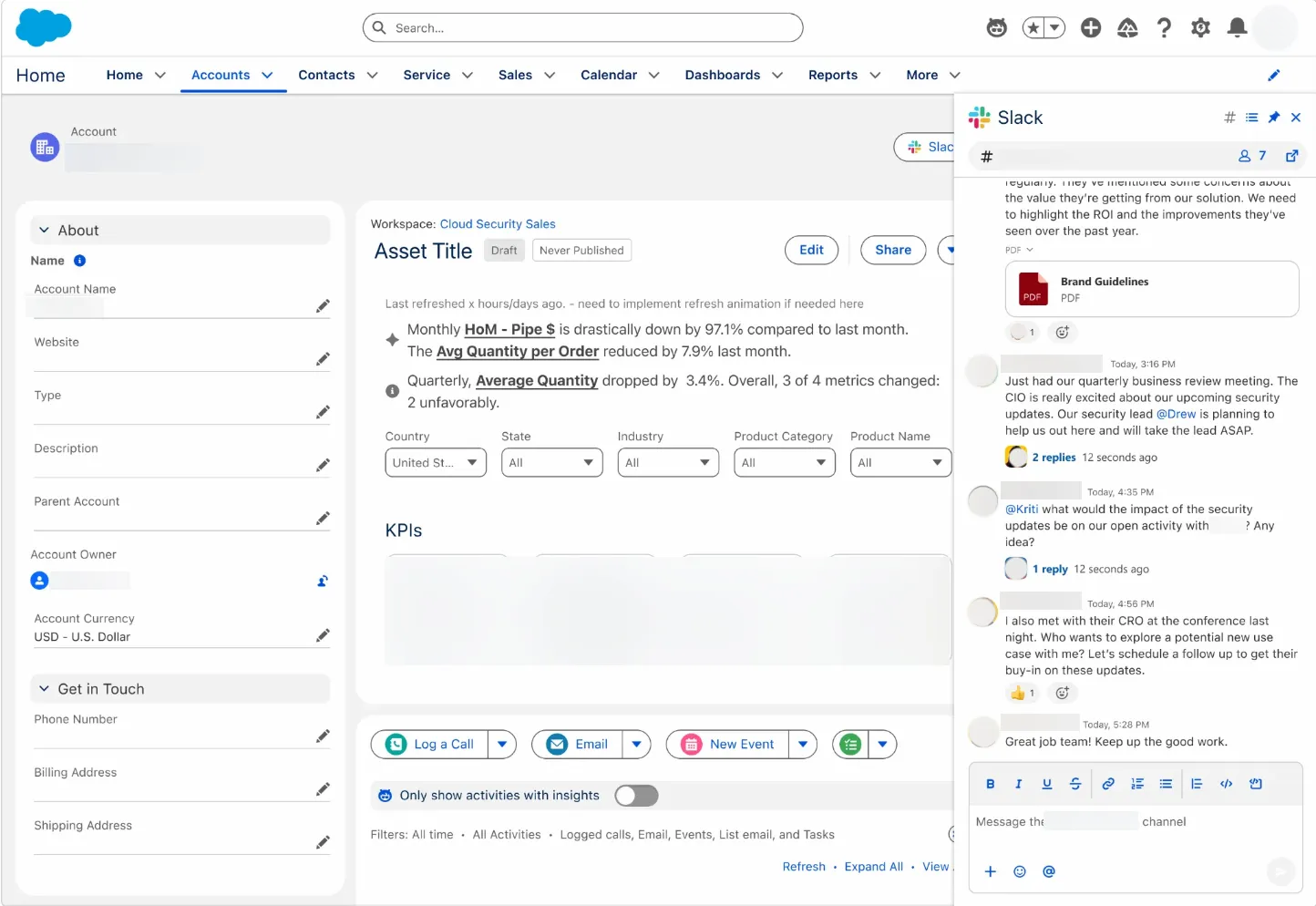 Slack component in the object's Lightning record page