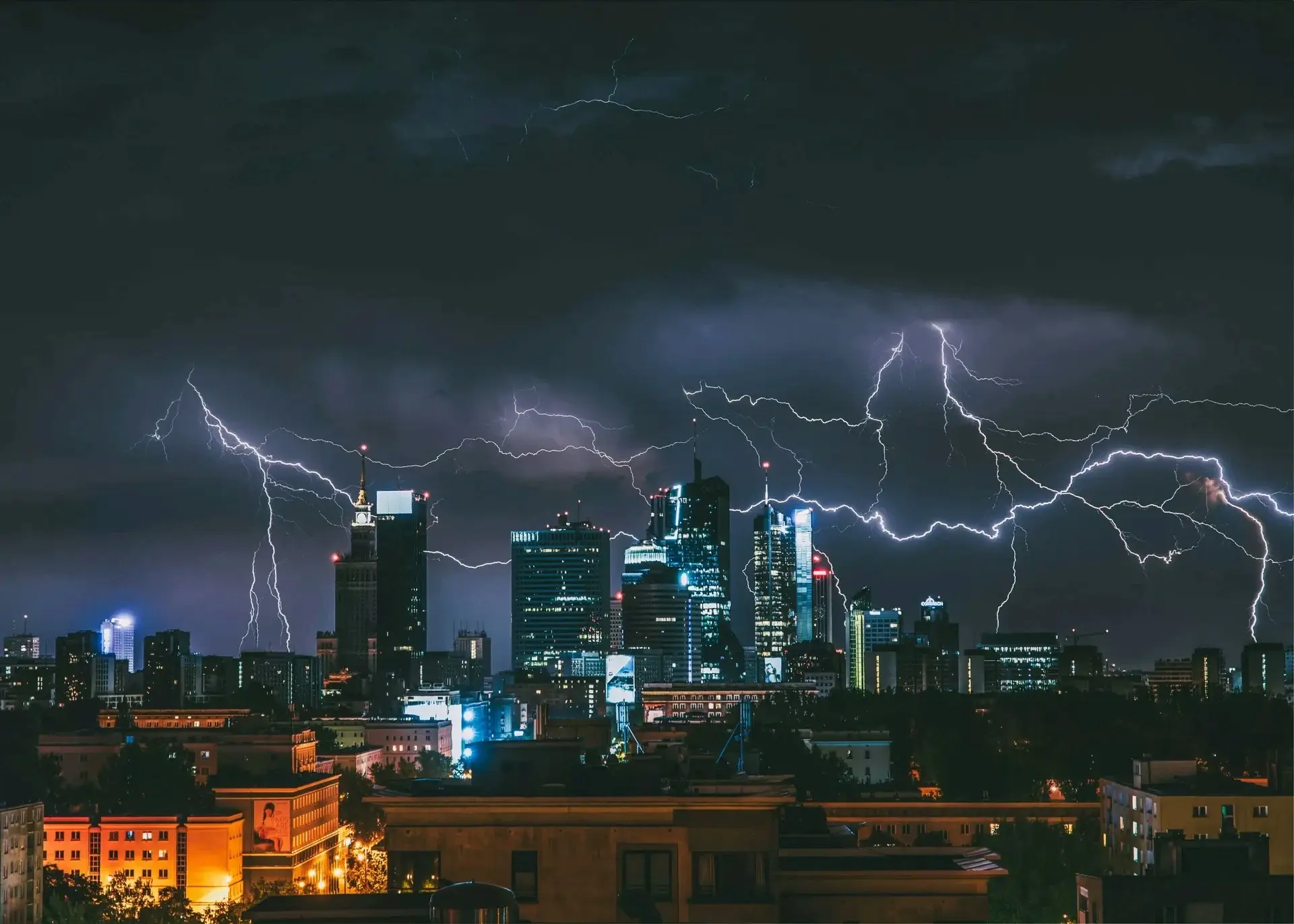 lightning above skyscrapers