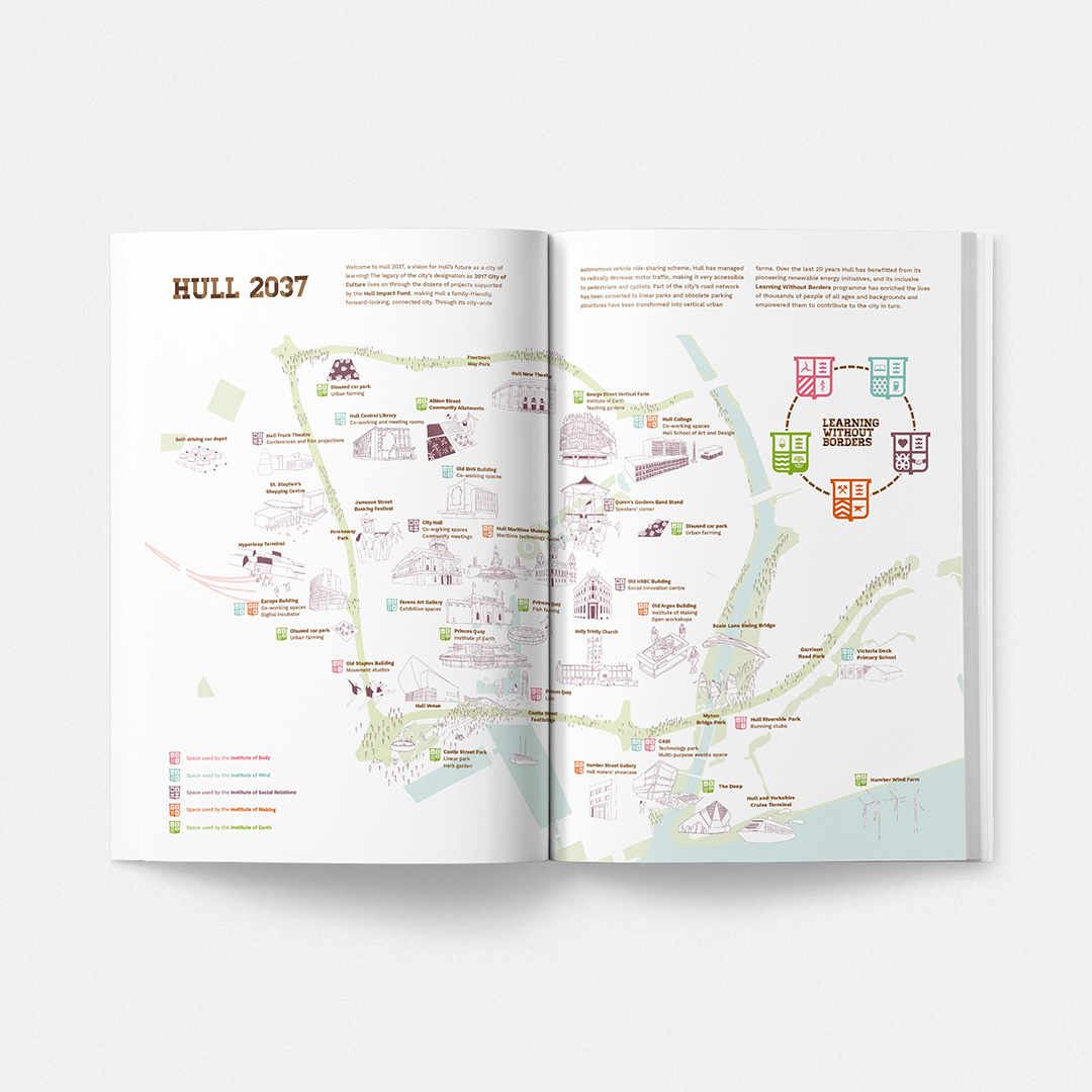 Illustrated map of Hull double page spread