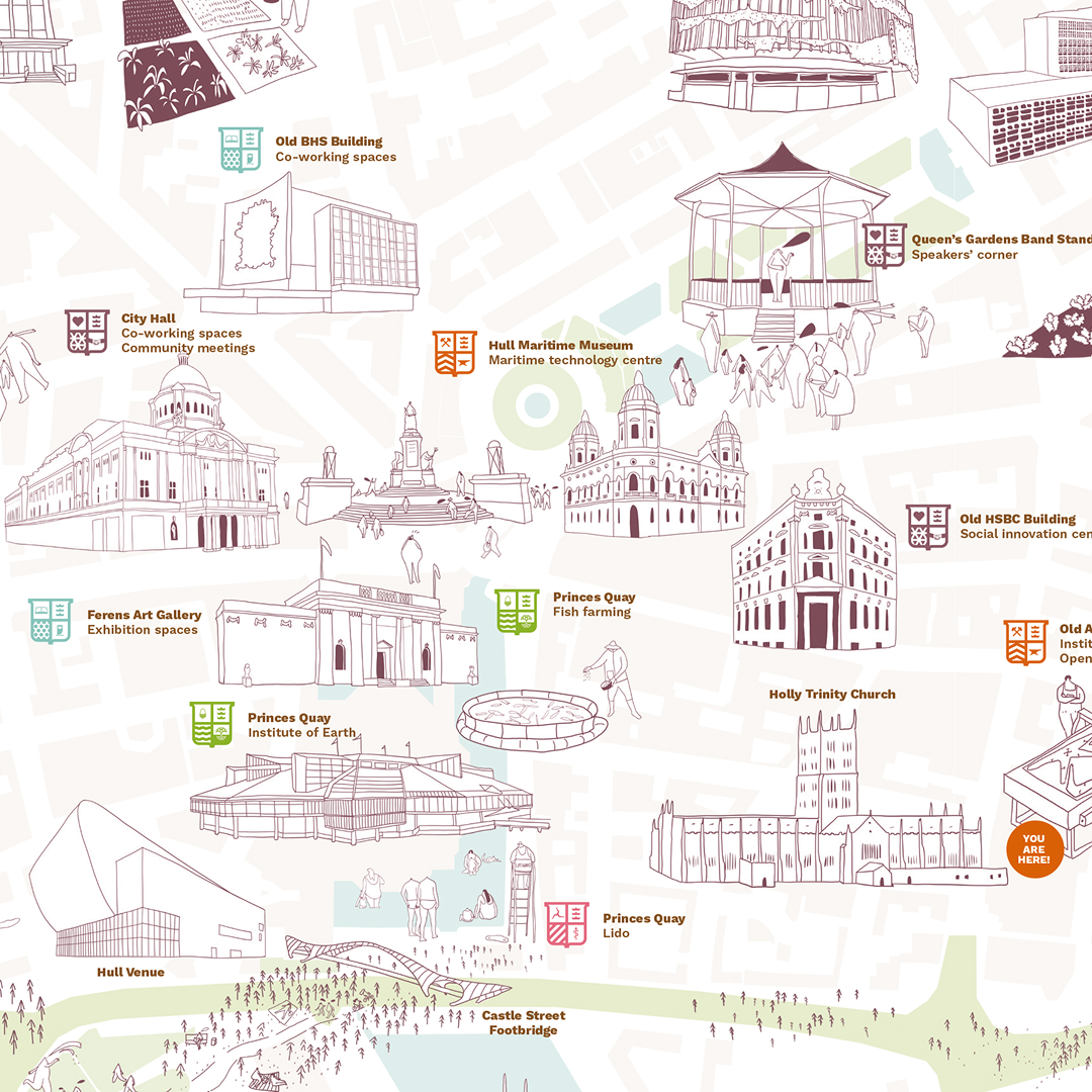 Illustrated map close up