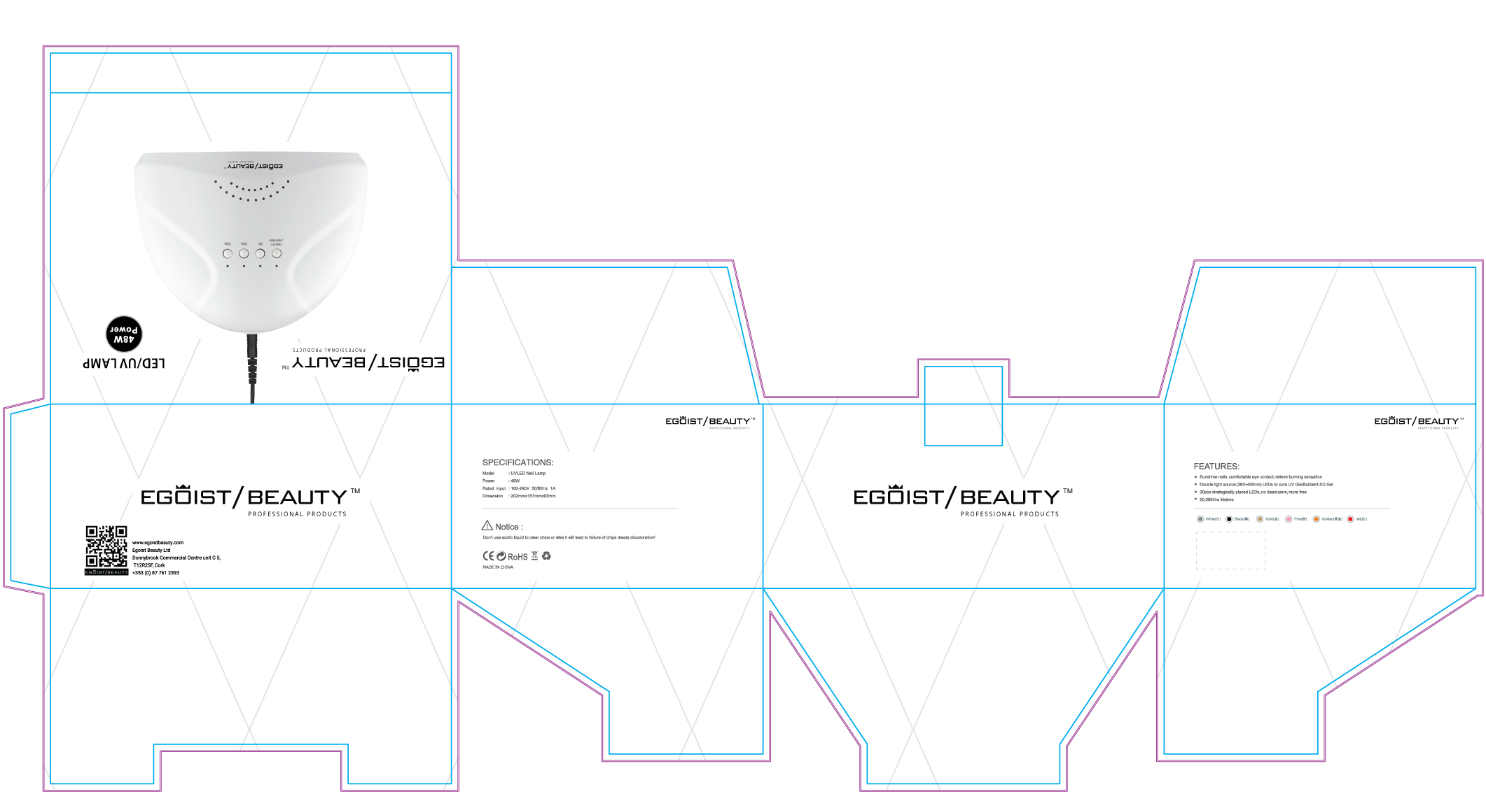 Series of social media graphics for Egoist Beauty promoting various offers and collections, including a gel polish course, autumn and wedding nail collections, product discounts, summer workshops, and a lash model recruitment announcement.