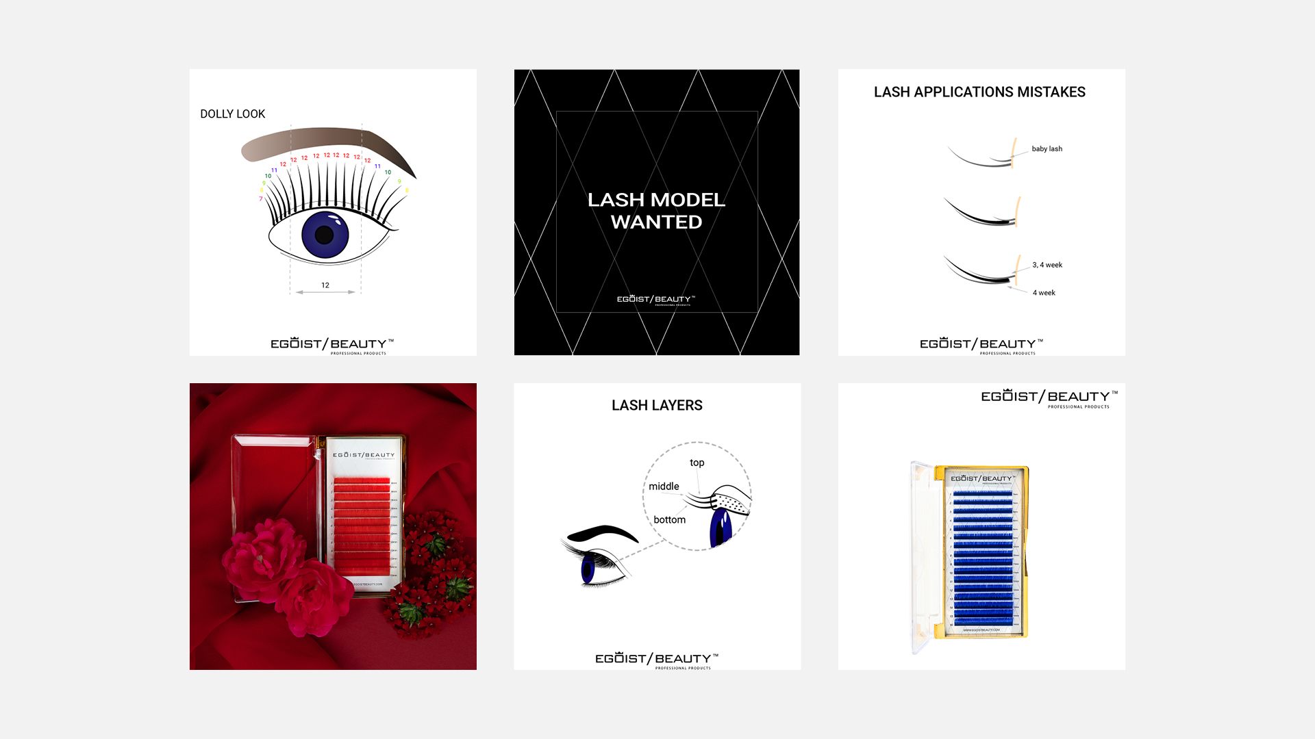 Collection of promotional banners for Egoist Beauty featuring various product sales, courses, and seasonal offers, including buy-one-get-one deals, Boxing Day discounts, and holiday-themed promotions, all showcasing beauty and nail care products