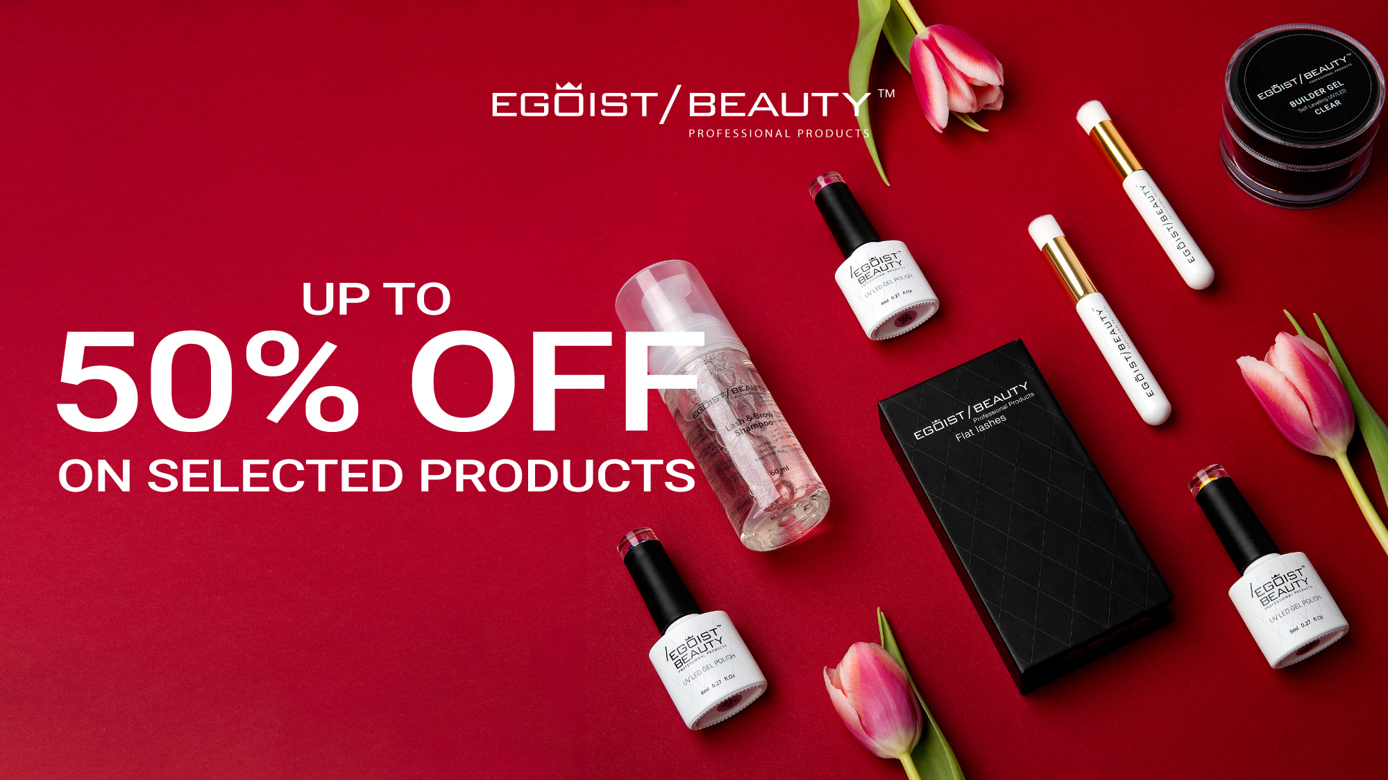 Egoist Beauty nail color chart displaying a wide range of vibrant and neutral shades, organized in rows, with product codes and brand information at the bottom.