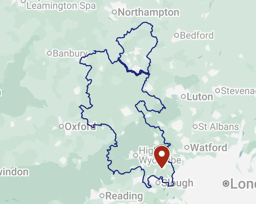 An outlined map of Bucks county, showing a location pin for Fulmer