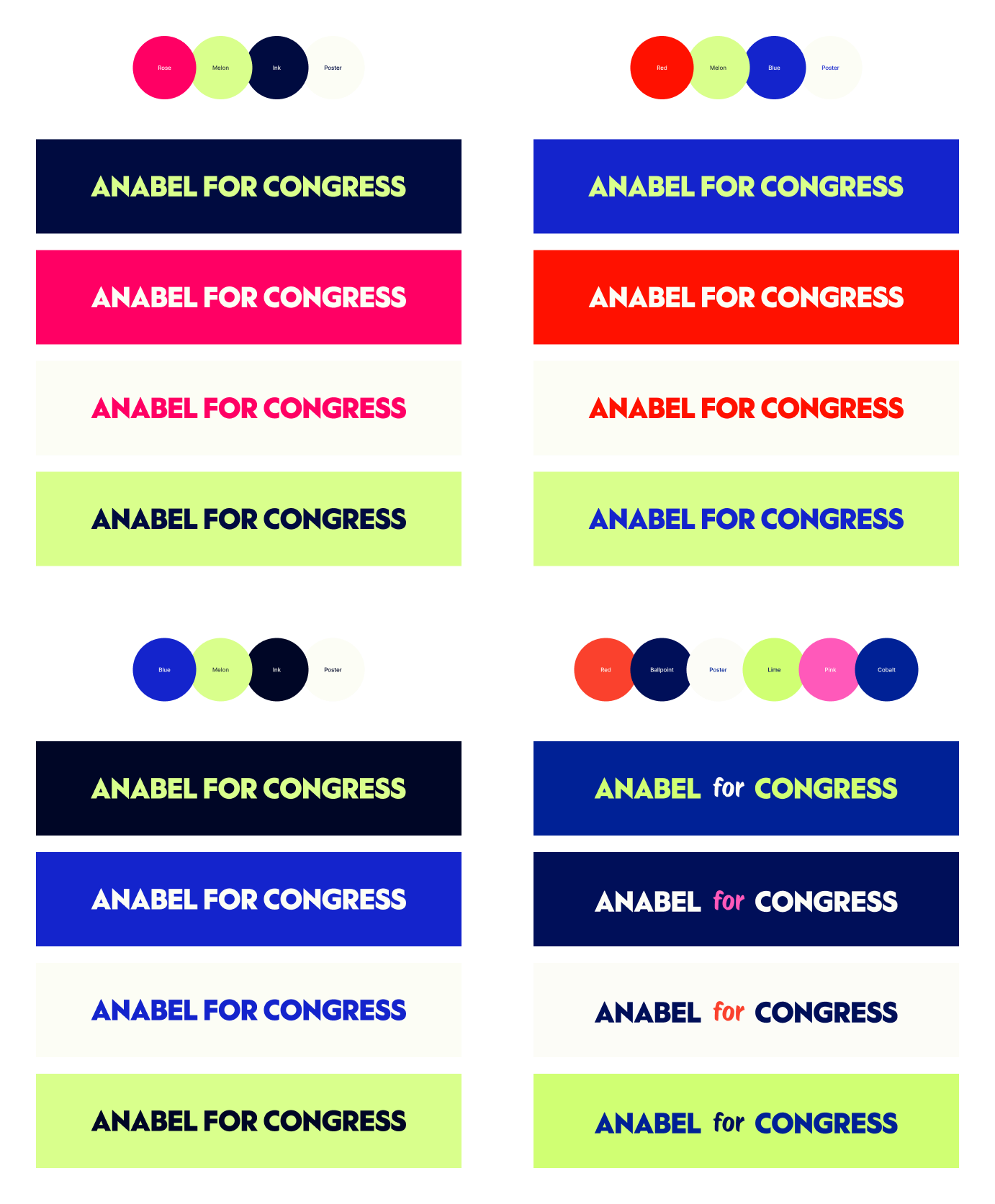 Four iterations of possible color palettes.