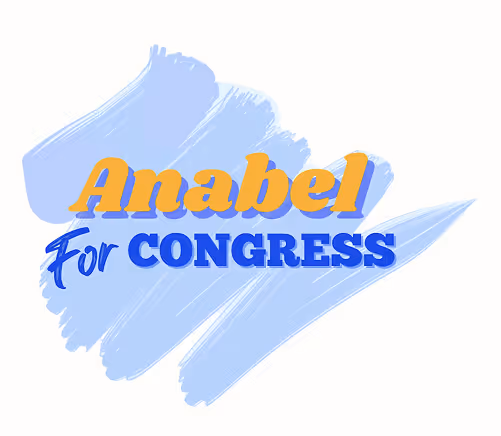 Anabel's logo before our design process looked generic and unbalanced, with her name in golden yellow against light blue.