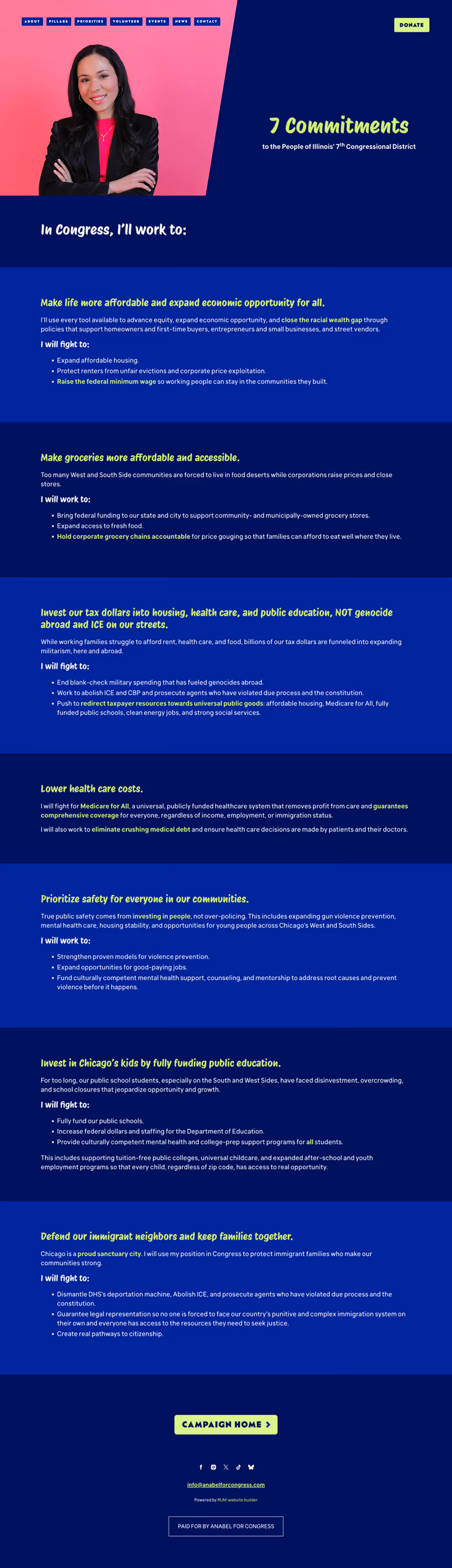 Screenshot of a page on the Anabel for Congress website. 7 Commitments to the People of Illinois' 7th Congressional District.