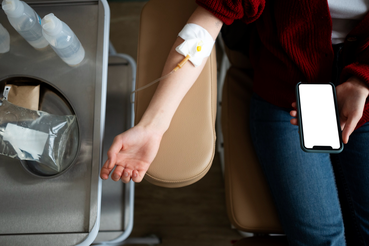 Woman receiving mobile IV therapy
