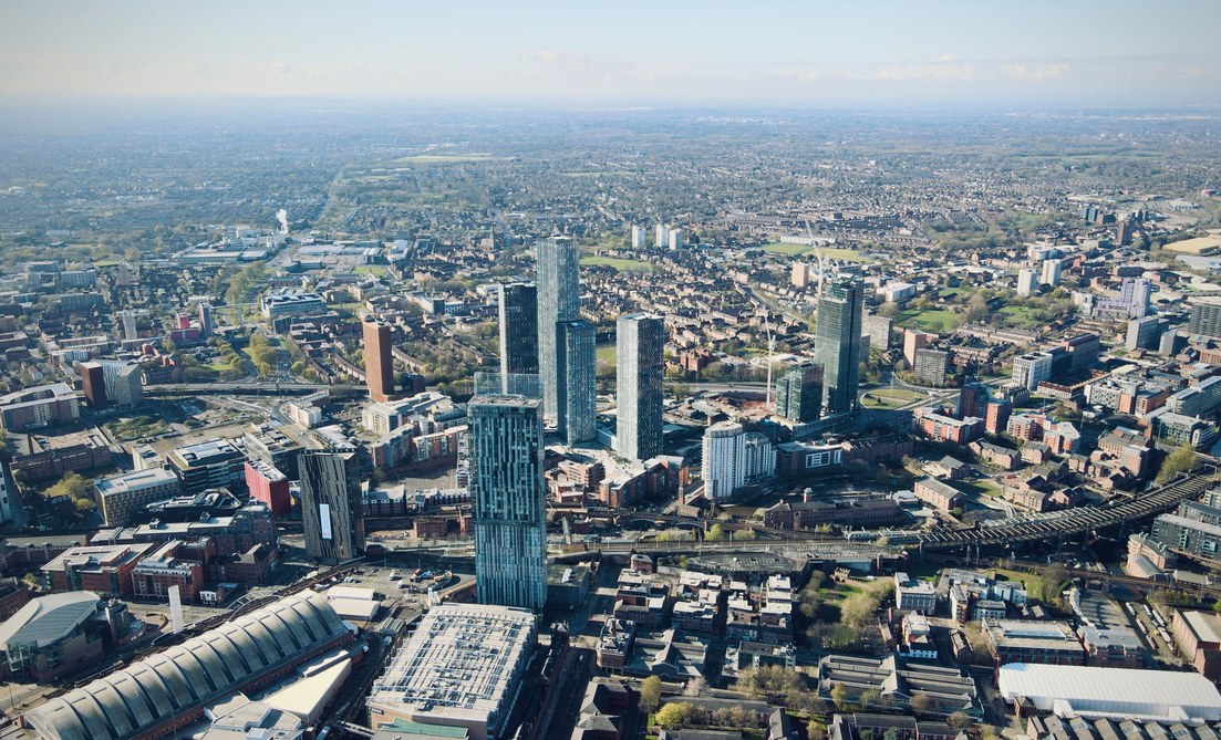 Aerial view of the Manchester skyline