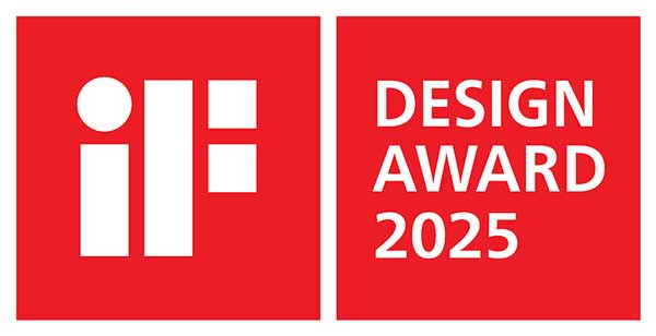 Red square logo with white lowercase letters 'if' on the left and text 'DESIGN AWARD 2025' in uppercase on the right.