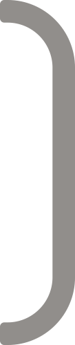 Gray bracket symbol with a rounded design on a white background.