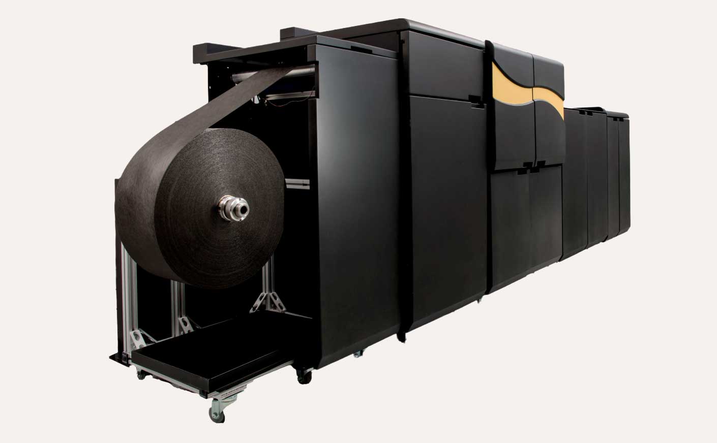 Large industrial 3D printer labeled CBAM 25 with a person in a white lab coat standing next to it, advertising the world's fastest 3D printer for revolutionary manufacturing.