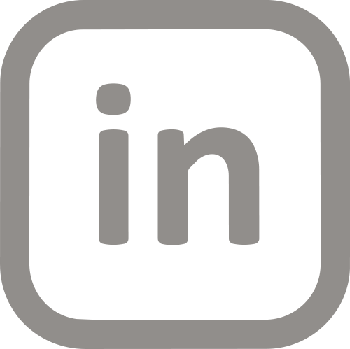 A Linked-in logo in grey on a neutral background.