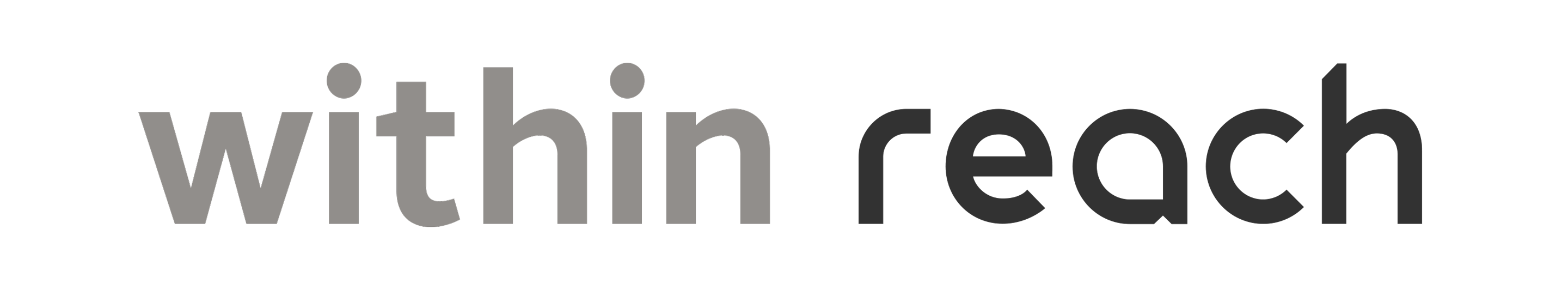 Text reading 'within reach' in a modern, bold font in two dark greys