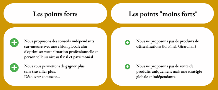 points forts / moins forts | Noun Partners, net investissement, selexium, baris stratégie, d6d