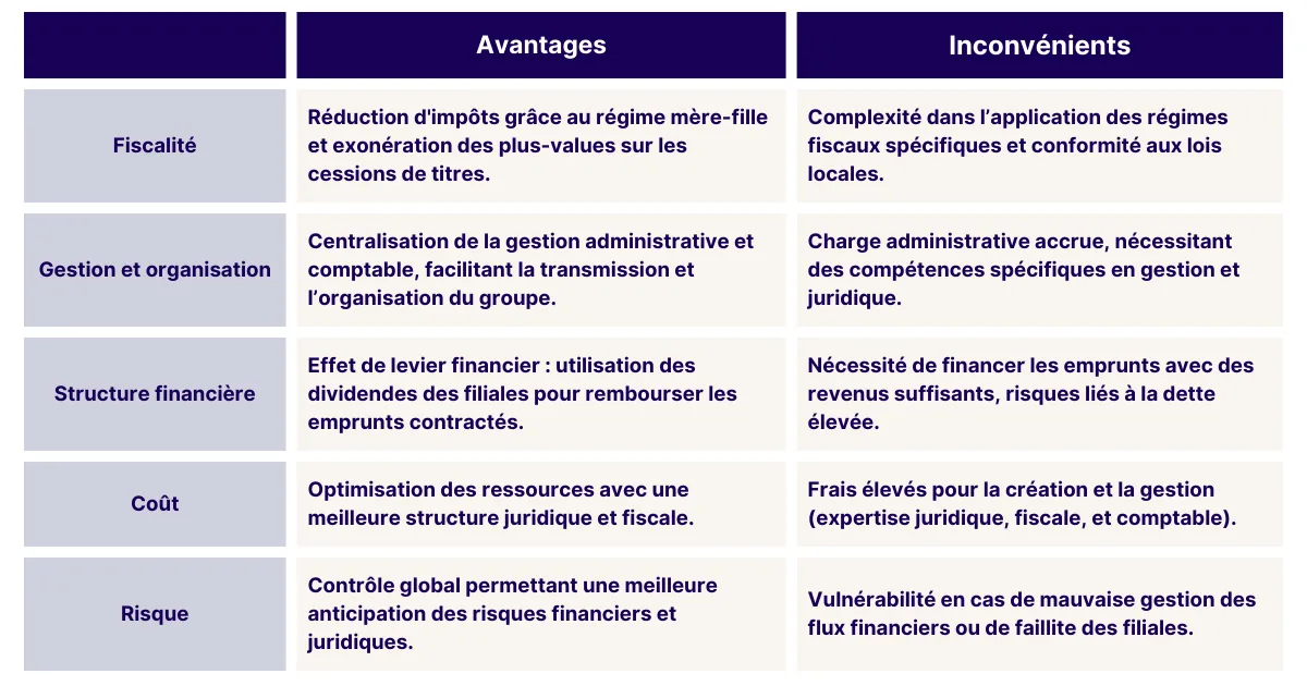 Avantages et inconvénients d'une holding