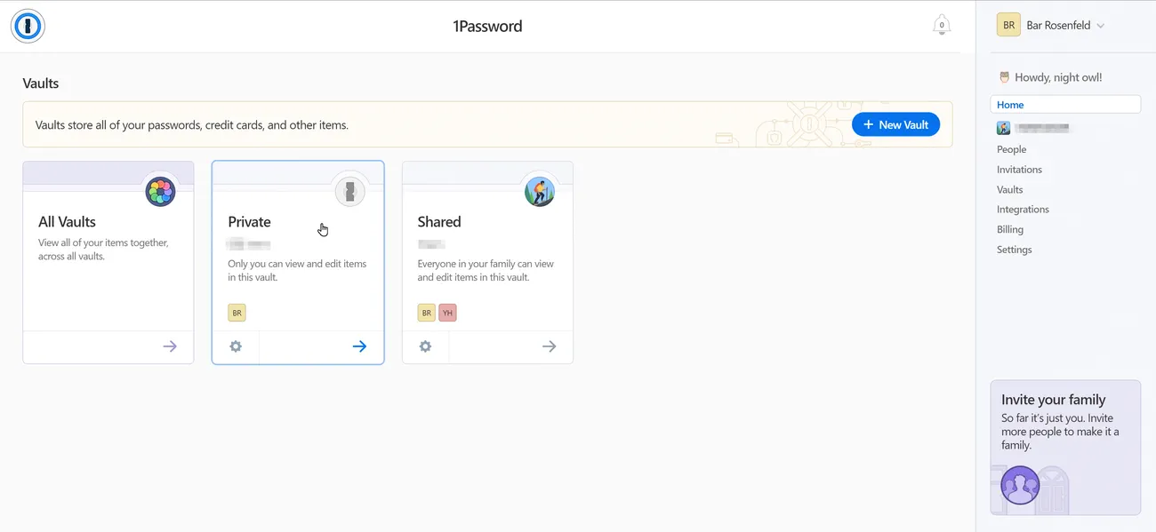 1password web app my vaults