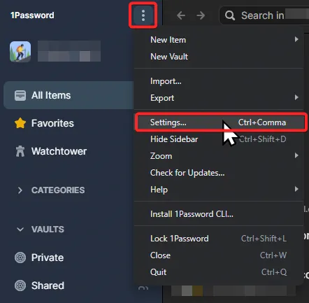 how to open your 1password vault settings