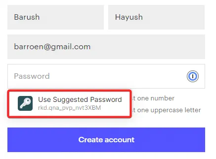 how to use a suggested password using 1password