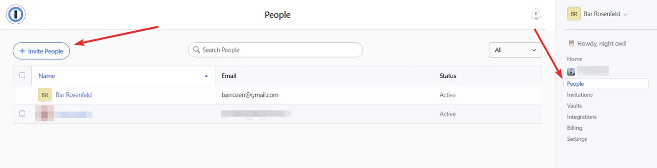 how to invite people to your vault in 1password