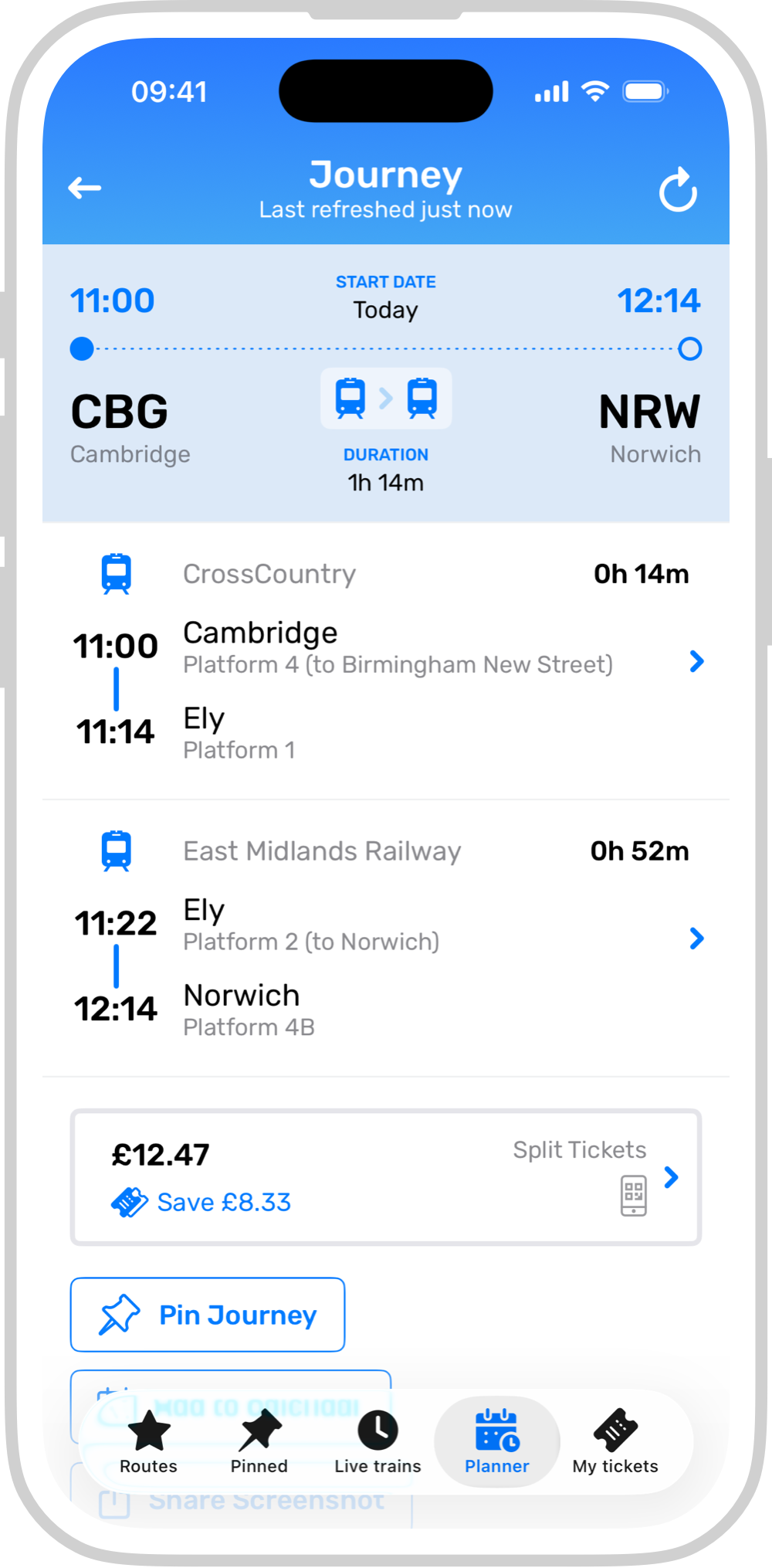Screenshot of journey.