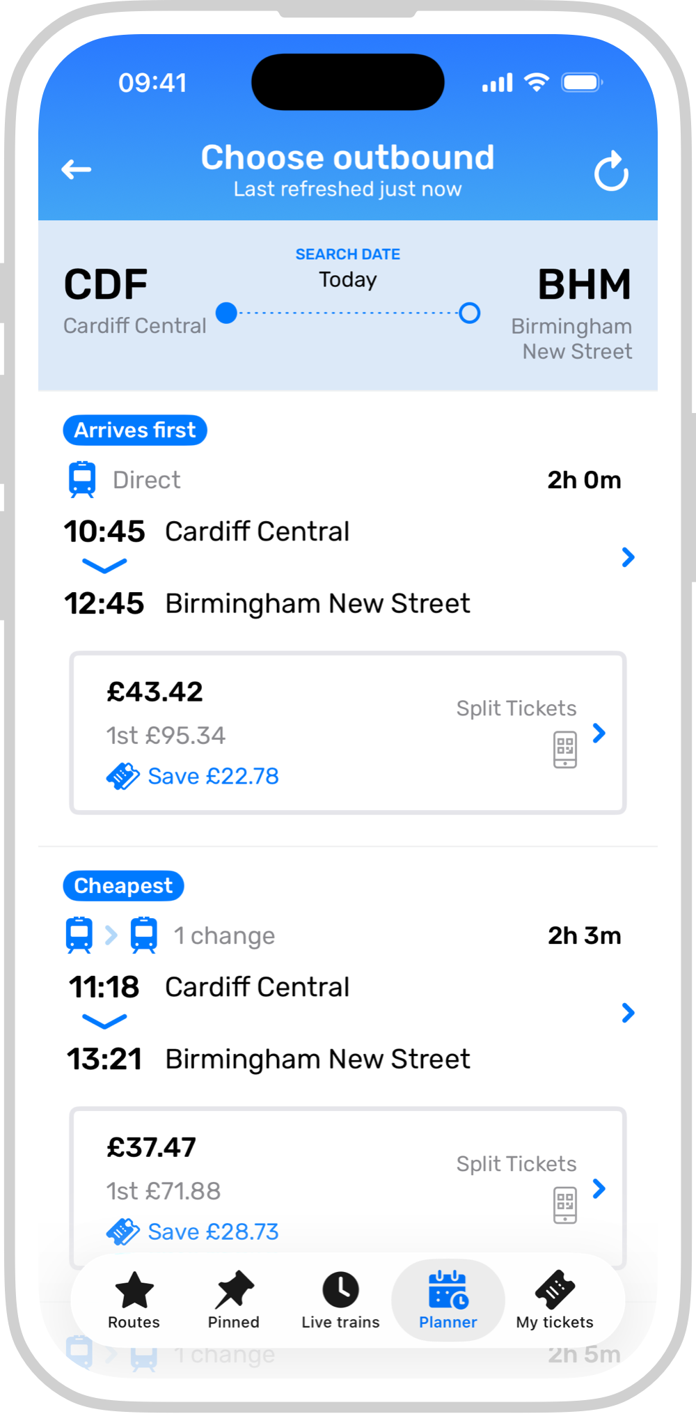 Screenshot showing results with Split Tickets.