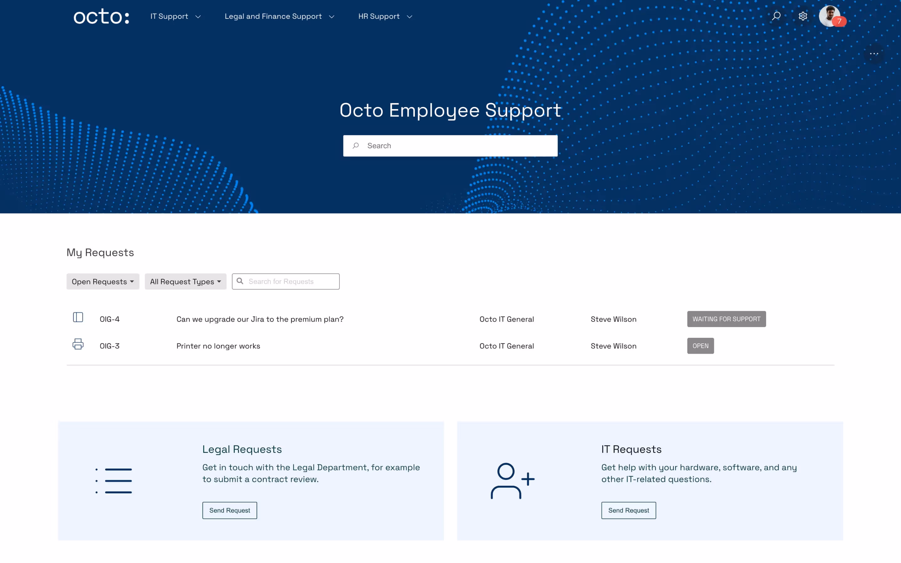 A Refined demo site showing an IT service management.