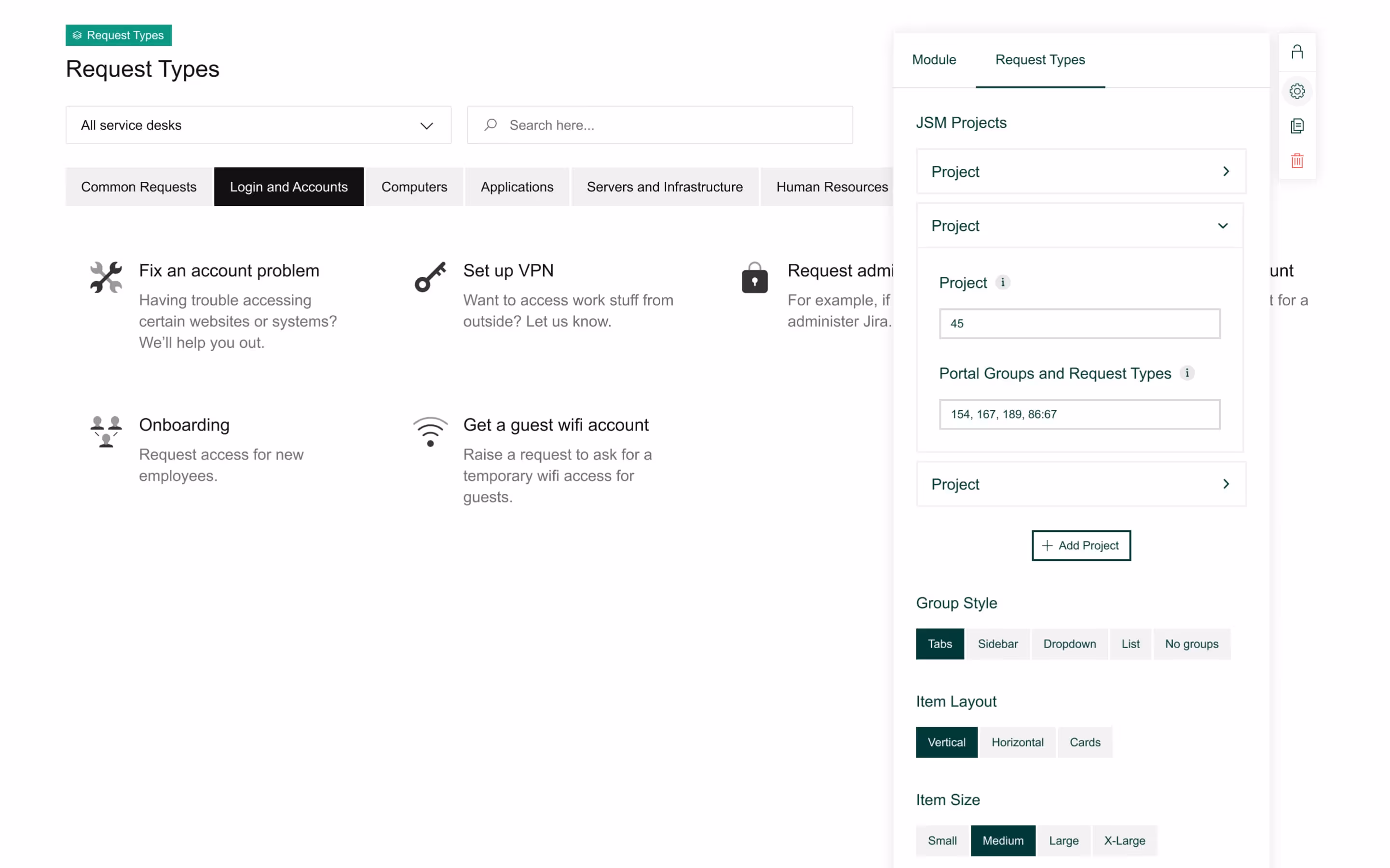 A visual showing the requests type module in the page builder.