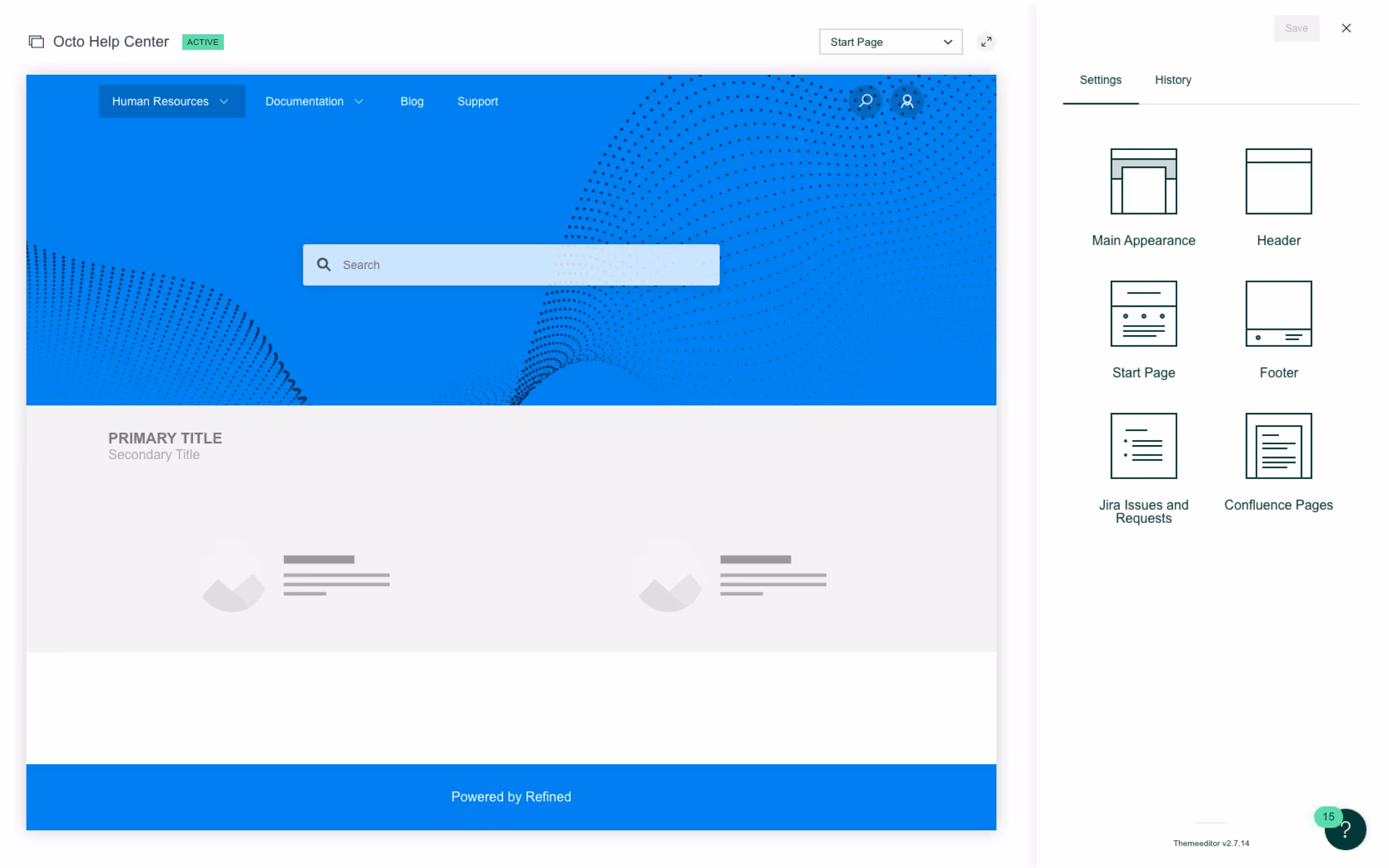 A visual showing the Refined theme editor.