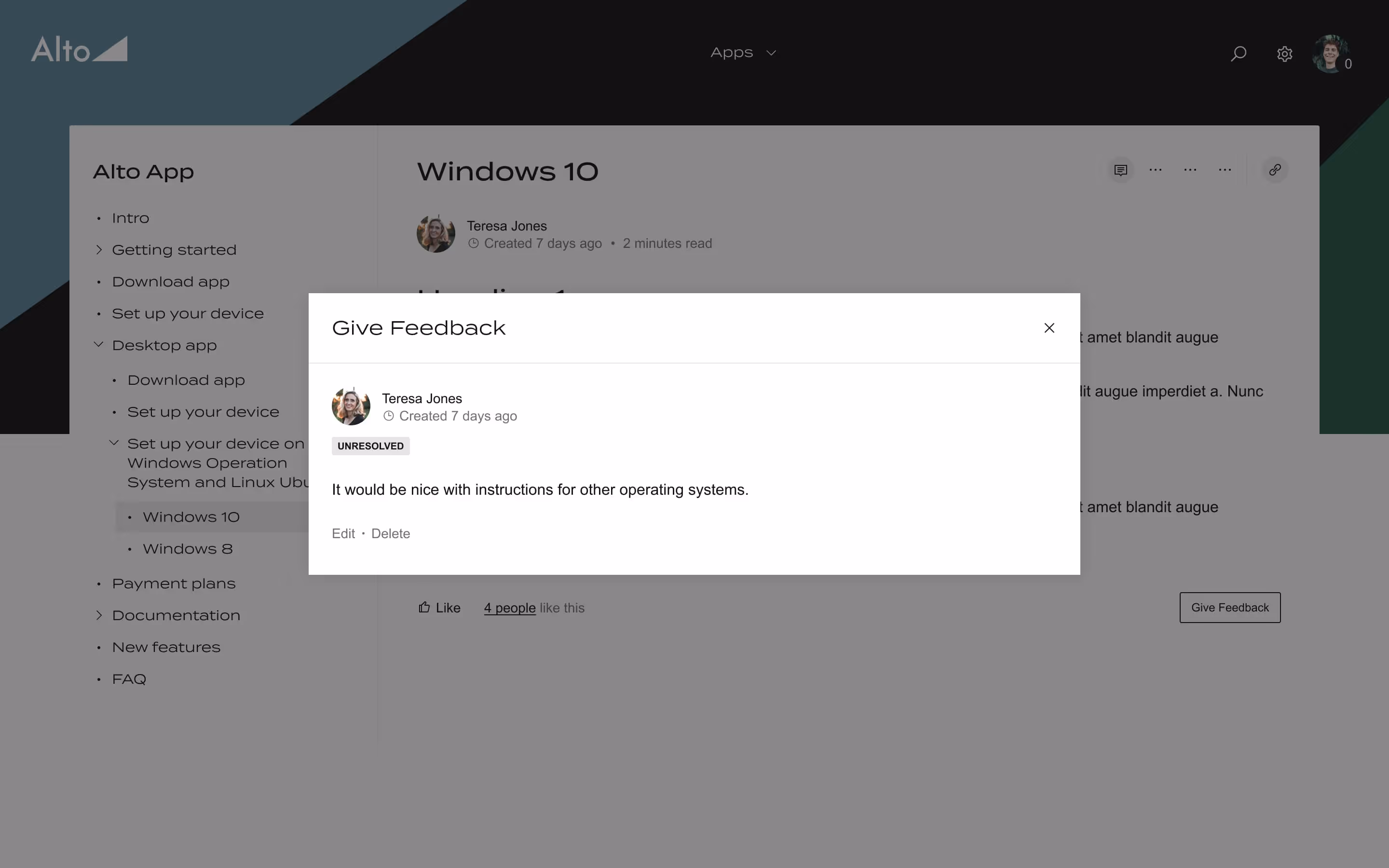 A visual showing the feedback feature.