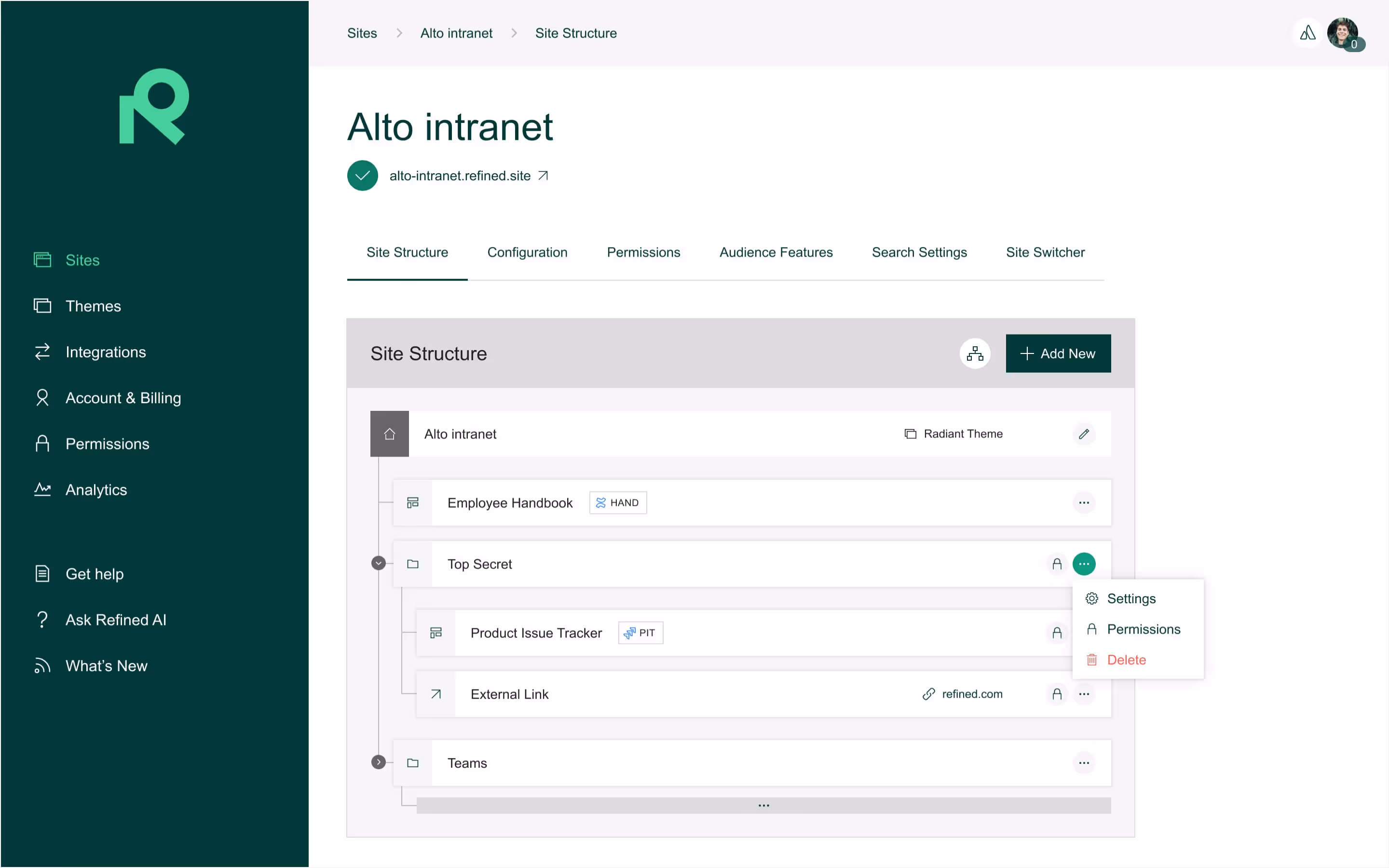 A visual showing space and project permission settings.