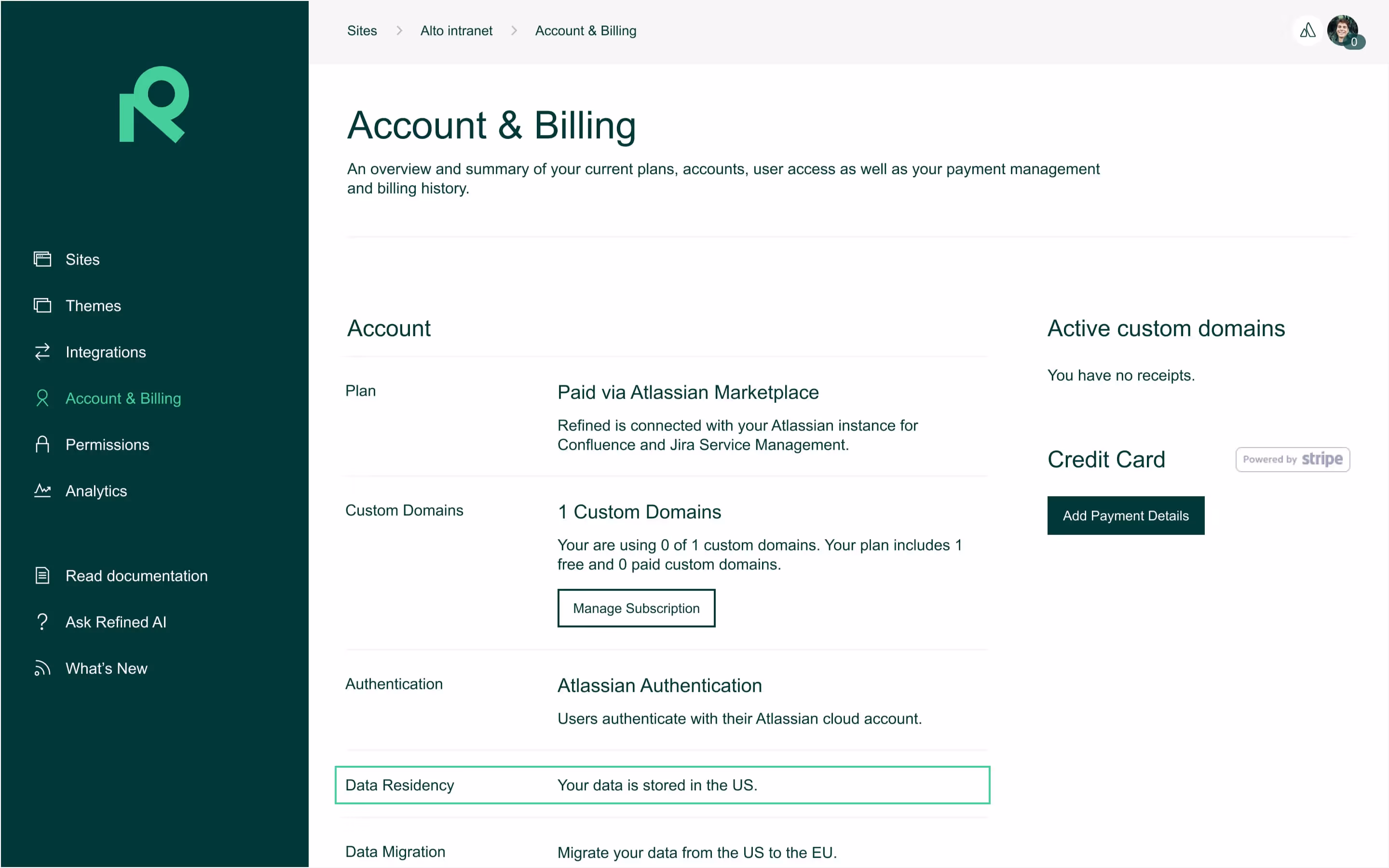 A visual showing data residency settings.
