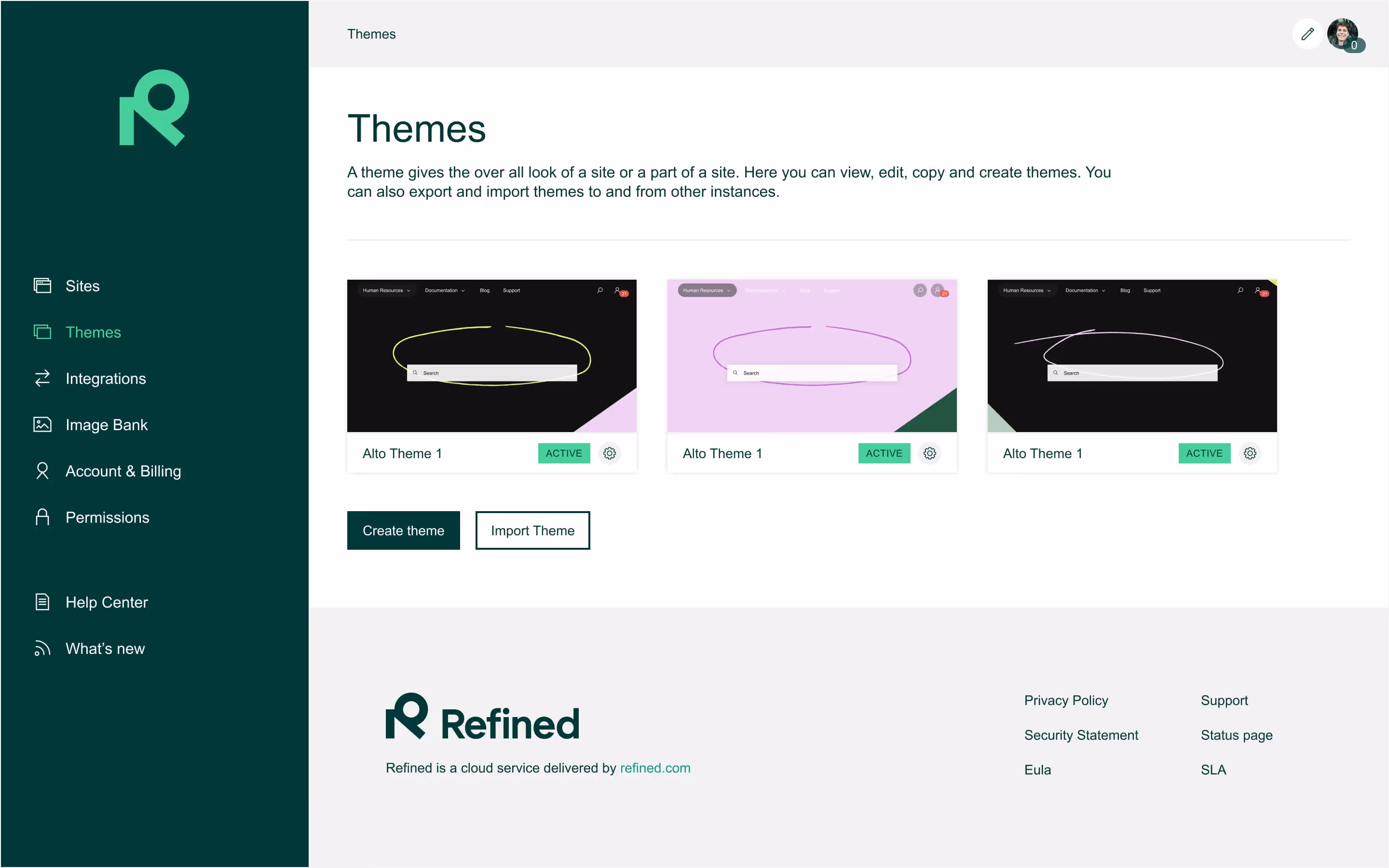 A visual showing the Refined theme editor.