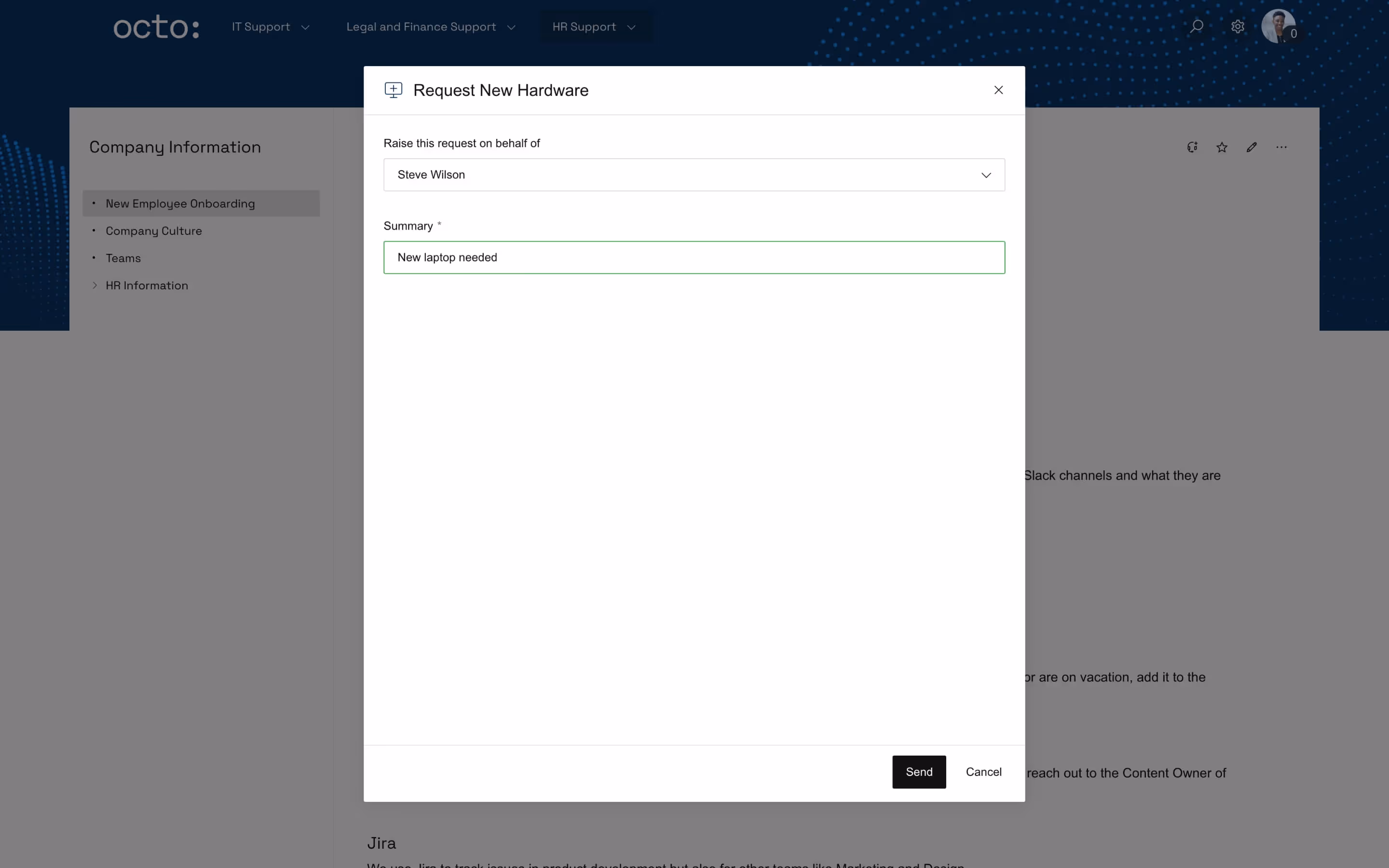 A visual showing a request on a Confluence page.