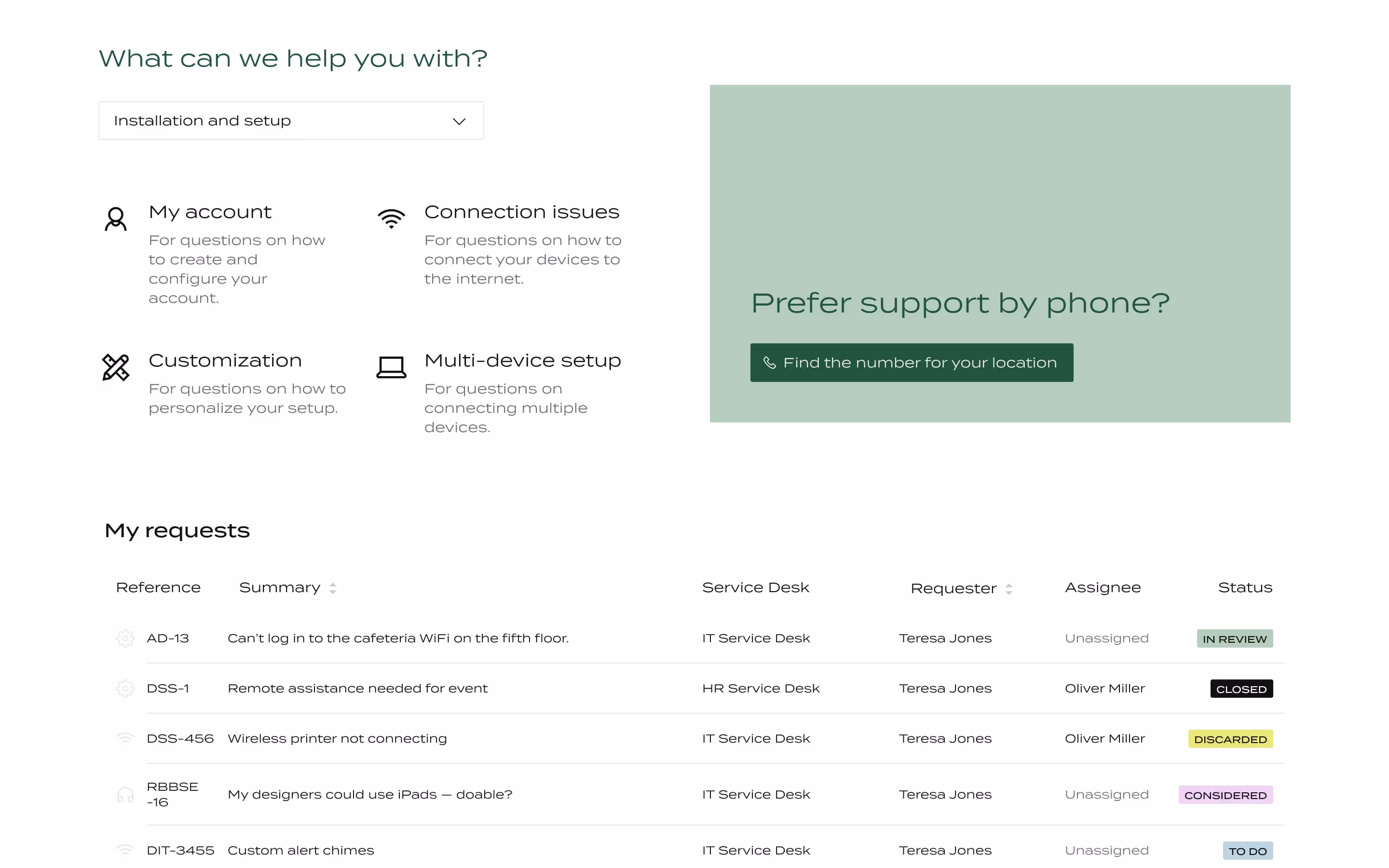 A visual showing the My Requests module in the Refined page builder.