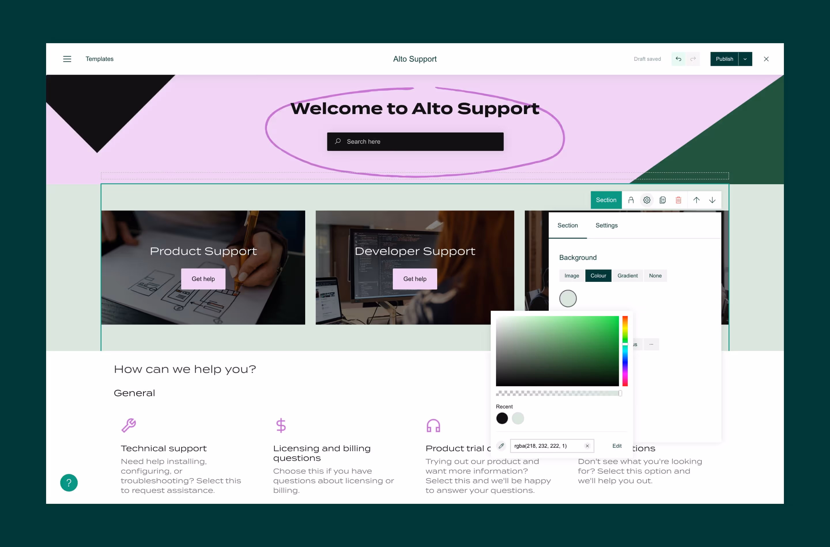 A visual showing the Page Builder in Refined.