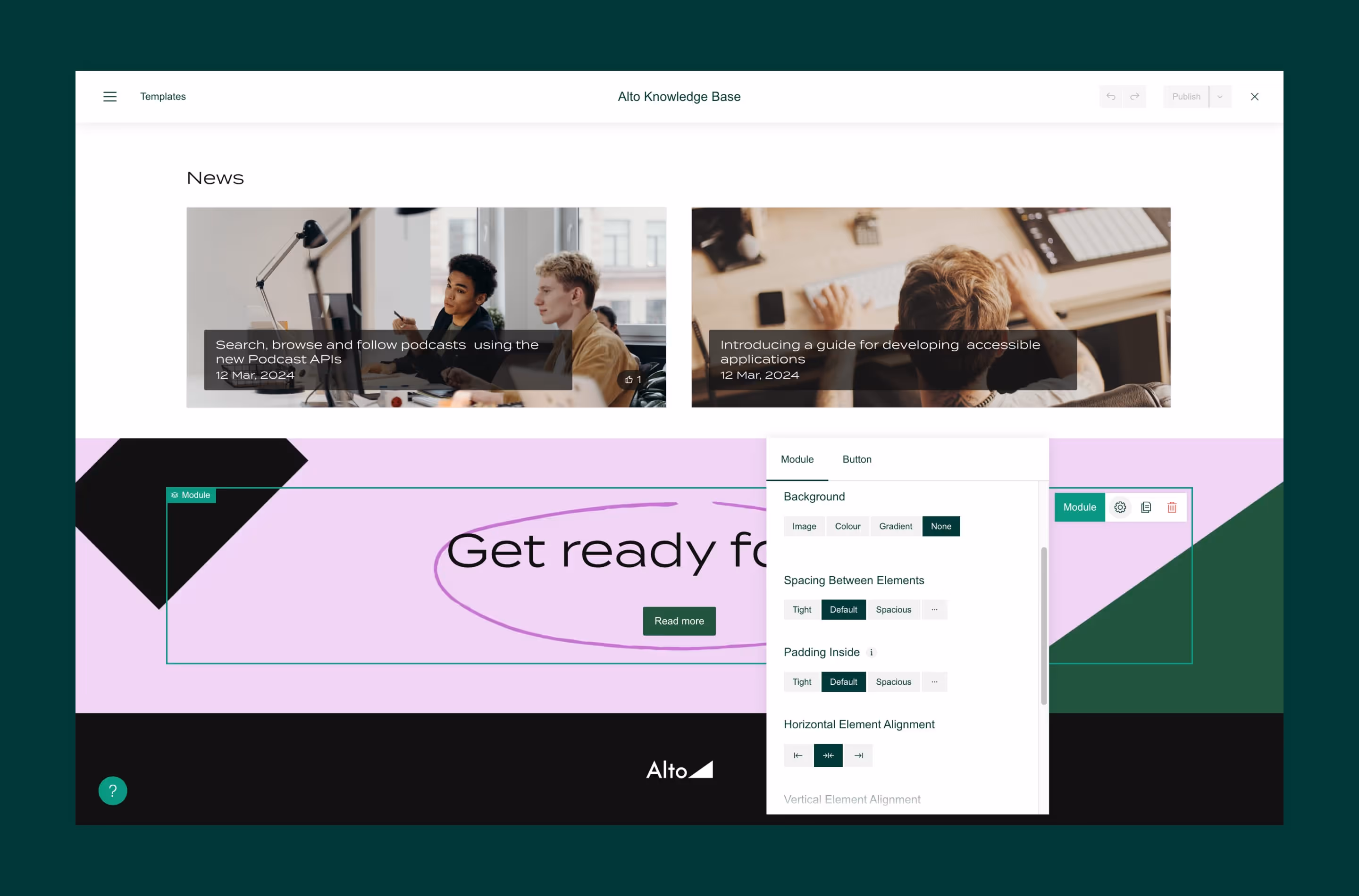 A visual showing the Page Builder in Refined.