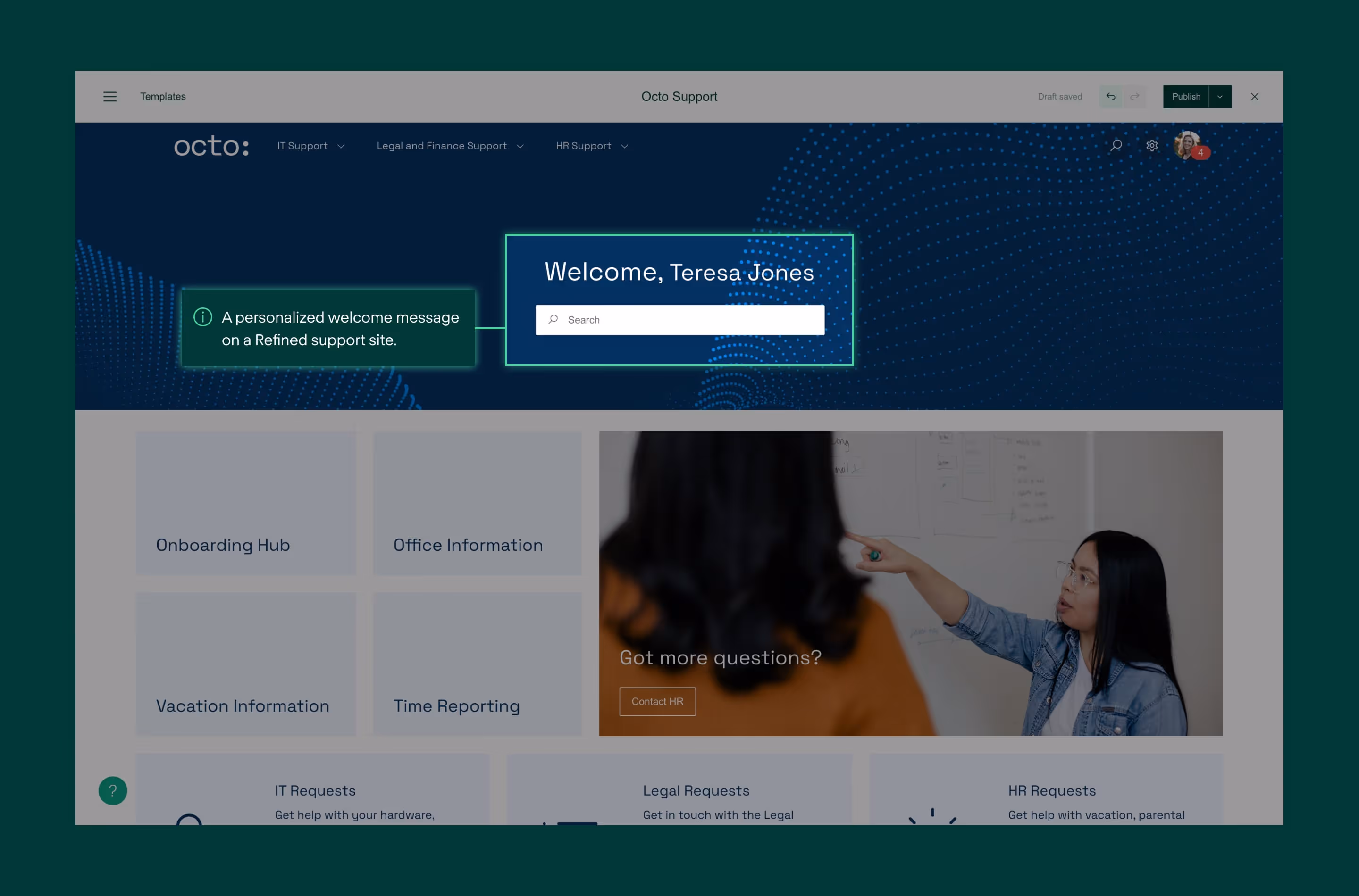 A visual showing a personalized welcome message.